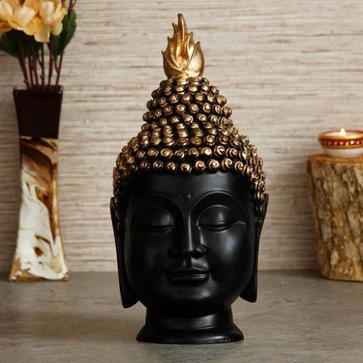 Golden Black Polyresin Buddha Head Idol