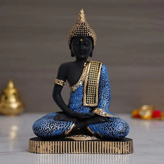 Blue & Gold Meditating Buddha Idol
